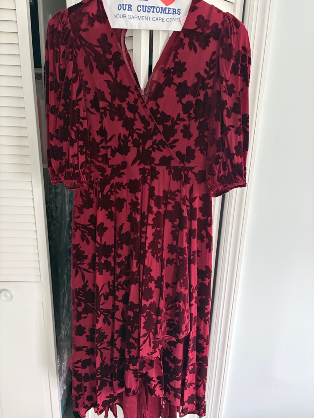 Women's burgundy Velvet Floral Dress